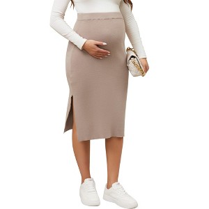 INSPIRE CHIC Women's Maternity High Waist Casual Side Split Stretchy Elastic Bodycon Sweater Skirt - 1 of 4