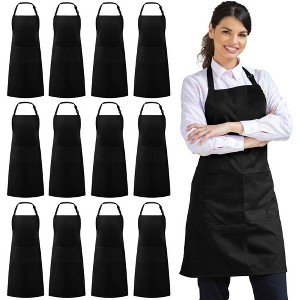 12-Pack Unisex Bib Aprons - Water-Resistant with 2 Pockets, Ideal for Restaurants, Events, and Team Use, Machine Washable - 1 of 4