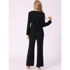 cheibear Women's Ribbed Knit V Neck Long Sleeve with Pants Casual Pajamas Sets - 3 of 4