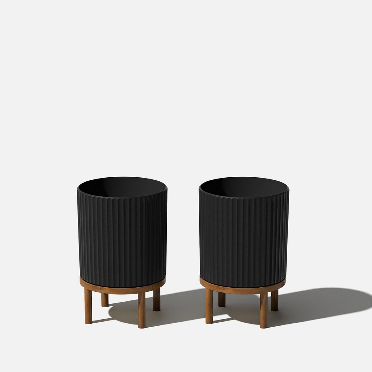 Veradek Mason Series Raised Demi 12" Plastic-Stone Planter with Stand - 2-Pack Black/Brown