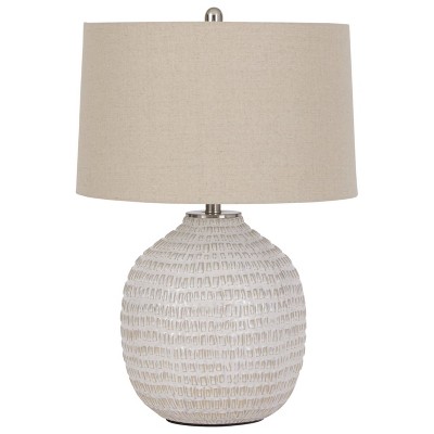 Beige Ceramic Table Lamp with Natural Shade and 3-Way Switch
