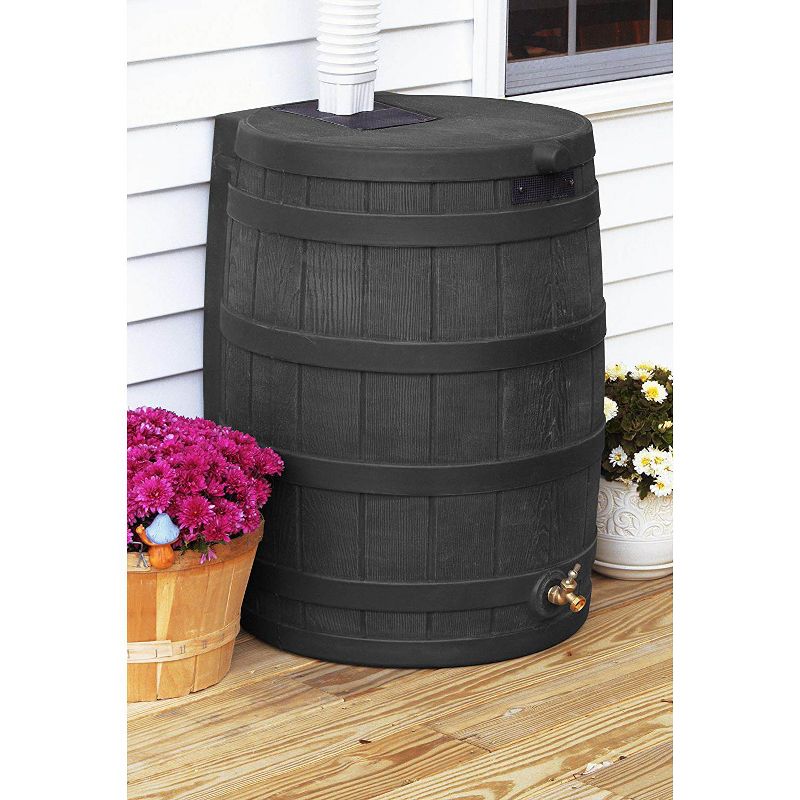 Good Ideas Rain Wizard 50 Gallon Plastic Outdoor Rain Barrel Water Storage Collector with Brass Spigot and Flat Back Design, Black, 2 of 7