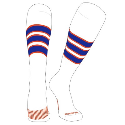 PEAR SOX Striped OTC Baseball, Softball, Football Socks (C) White, Orange, Royal