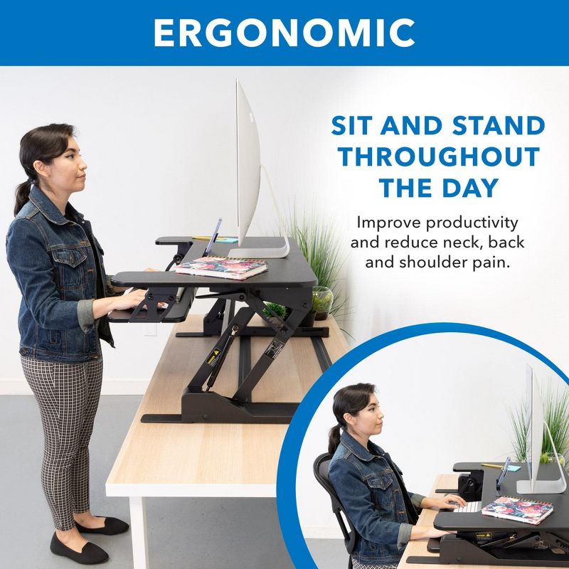 Mount-It! Standing Desk Converter, Height Adjustable Stand Up Desk with Gas Spring Riser, Wide 36 Inch Sit Stand Workstation Fits Dual Monitors, Black, 4 of 10