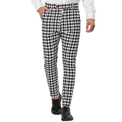 Lars Amadeus Men s Houndstooth Geometric Printed Color Block Dress Pants Black White 32 Target