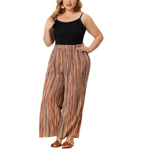 Fashion （brown）Womens Plus Size High Waist Wide Leg Maxi Long Pants Solid  Color Office Lady Loose Stretch Pleated Palazzo Lounge Trousers S-3X WJu @  Best Price Online