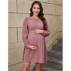 Clearlove Maternity Sweater Dress Puff Sleeve Crew Neck A-Line Swing Knit Dress Casual Loose Winter Pullover Sweater Midi Dresses - 3 of 4