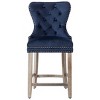 WestinTrends 24" Tufted Upholstered Velvet Bar Stool with Metal Footrest (Set of 2) - 3 of 4