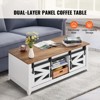 VEVOR 48" Farmhouse Coffee Table, Rectangle Coffee Table with 2 Sliding Barn Doors, 2 Tiers Wooden Table with Removable Shelves, White & Natural - 3 of 4