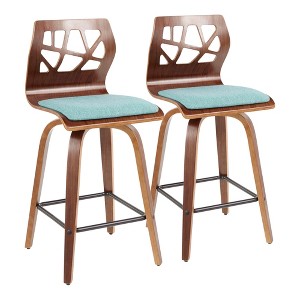 26" Mid-Century Modern Fixed-Height Counter Stool with Curved Backrest and Upholstered Seat (Set of 2) - 1 of 4