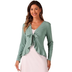 INSPIRE CHIC Women's Tie Front Long Sleeve Crop Ruffle Knit Cardigan Sweaters - 1 of 4