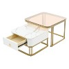 NicBex Coffee Tables for Living Room 2-in-1 Square Nesting Coffee Table Stackable End Table Set with Drawers and Brown Tempered Glass, Black+Gold - 3 of 4