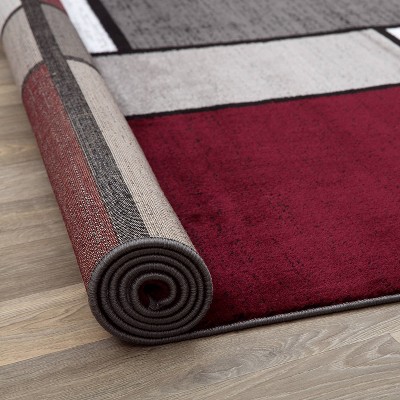 Contemporary Modern Red Geometric 2'x3' Synthetic Area Rug