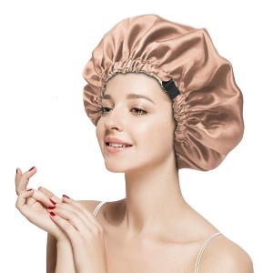 Anna-Kaci Silk Sleep Bonnet Adjustable Elastic Band Smooth Hair Protection Cap for Curly and Natural Hair - 1 of 4