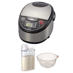 Tiger Stainless Steel/Black Rice Cooker - 10-Cup Rice Cooker w/Rice Bin Bundle - 1 of 4