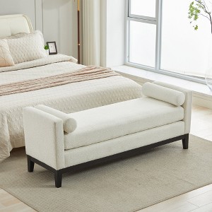 Hrinhom 66.3"W Boucle Upholstered Bedroom Bench With Pillows for Entryway,Living Room - 1 of 4