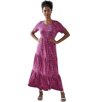 ellos Plus Size Short Sleeve Tiered Maxi Dress