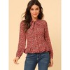 Allegra K Women's Tie Bow Neck Long Sleeves Floral Blouse Button Down Shirt - 3 of 4