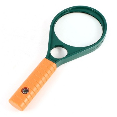 Unique Bargains Anti-Slip 3X Handle Plastic Frame Double Optical Lens Magnifier With Compass Green Orange