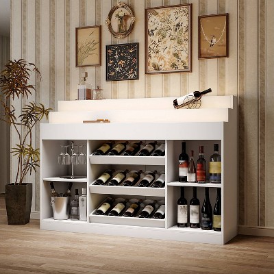 FUFU&GAGA White Home Bar Cabinet,LED Wine Rack with Storage,Liquor Cabinet with Tiered Display, for Living Room & Minimalist Interiors