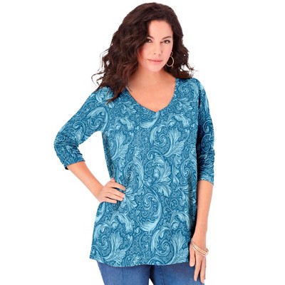 Roaman's Women's Plus Size Long Sleeve V Neck Ultimate Tee