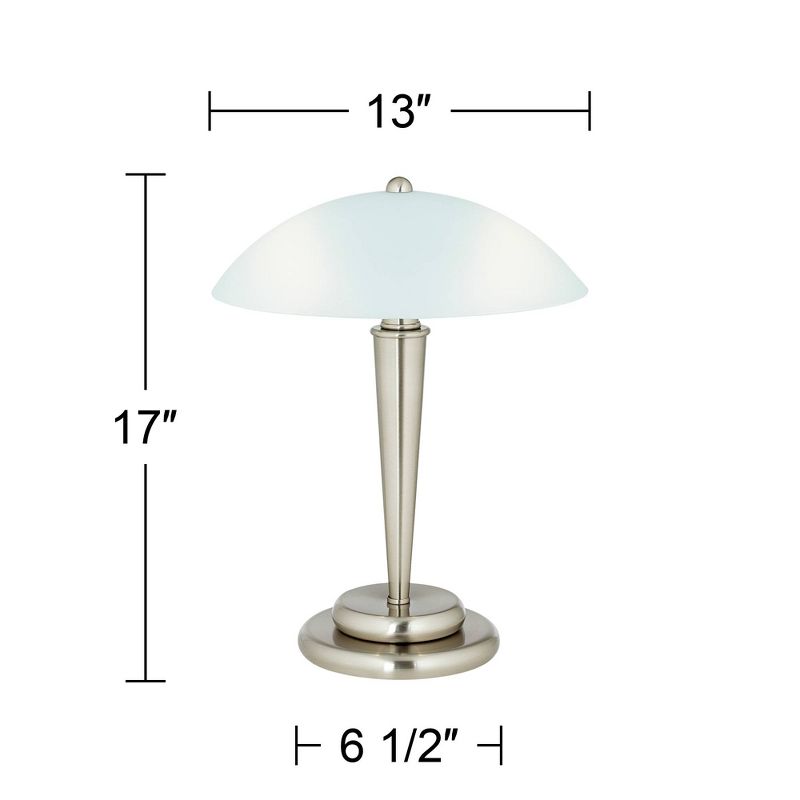 360 Lighting Deco Modern Accent Table Lamp 17" High Brushed Steel Touch On Off White Glass Dome Shade for Bedroom Bedside Nightstand Office Family, 4 of 8