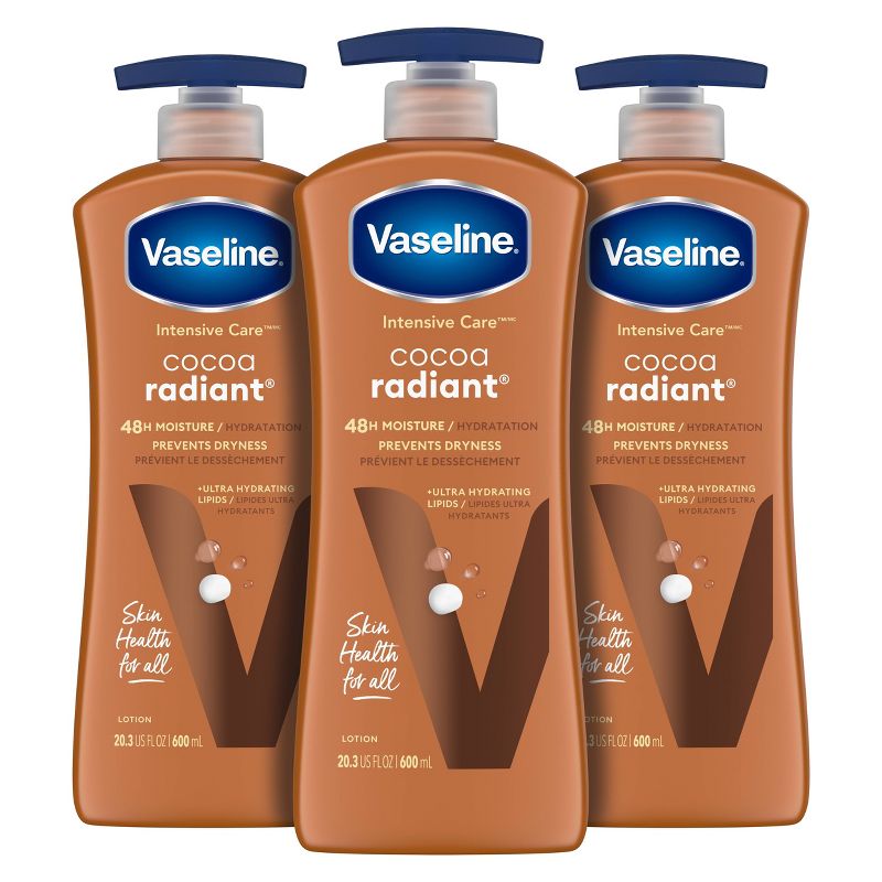 Vaseline Intensive Care Cocoa Radiant Hand and Body Lotion Cocoa Butter - 3pk/20.3 fl oz, 1 of 9