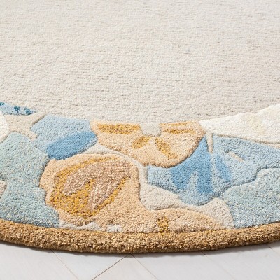 Cornucopia Beige Floral Border Hand-Tufted Wool Rug 5' x 8'