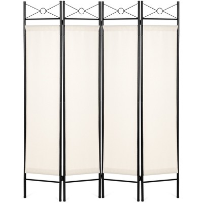 White Room Divider Screen Metal Fabric Folding Partition Portable Privacy 