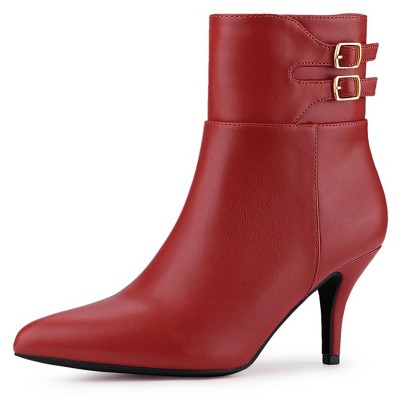Allegra K Women's Pointed Toe Buckle Stiletto Heels Ankle Boots