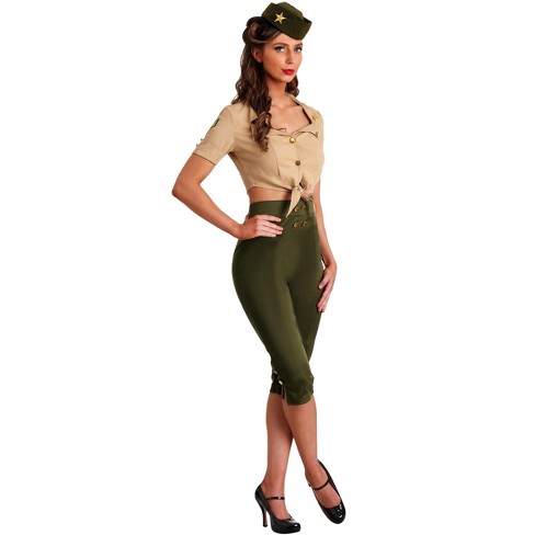 HalloweenCostumes.com X Small Women Womens Vintage Pin Up Soldier Costume,  Green/Brown
