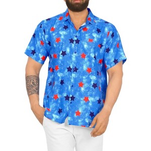 LA LEELA Mens Hawaiian Short Sleeve Button Down Shirt Men's 4th of July Casual Patriotic Shirts Vacation Beach Summer Shirts for Men - 1 of 4