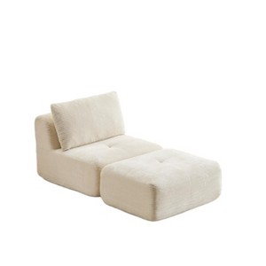 Whisen Modern Memory Foam Compressed Chaise Longue with Movable Ottoman Corduroy Fabric - 1 of 4