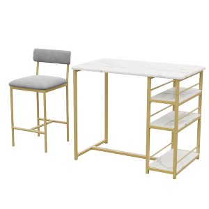 Bar Height Table and Chairs Set 3-Piece - 36" Counter Table with 2 Padded Stools - 1 of 4