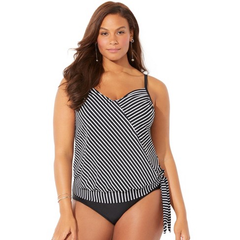 Swimsuits For All Women's Plus Size Smocked Bandeau Tankini Set With Boy  Short 14 Multi Diagonal, Black