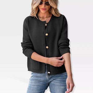 Womens Cardigan Sweaters Front Button Stripes Cardigan At Waist Long Sleeve Casual Sweater Jackets Soft Open Front Cardigan - 1 of 4