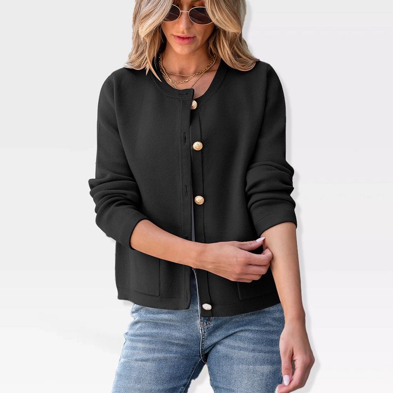 Womens Cardigan Sweaters Front Button Stripes Cardigan At Waist Long Sleeve Casual Sweater Jackets Soft Open Front Cardigan,Black - S