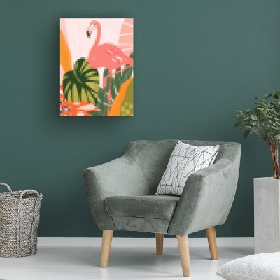Pixel Flamingo Tropical Canvas Art in Pink and Green