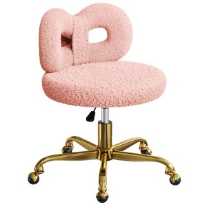 ROOMTEC Vanity Chair with Wheels, Swivel Makeup Chair,Bedroom Height Adjustable Chair with Upholstered and Cute Bow Backrestst - 1 of 4