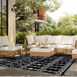 Outdoor Modern Stripe Picnic Mat Reversible Lightweight Portable Woven Plastic Straw Rug Area Rugs for Camping Garden Backyard - 1 of 4