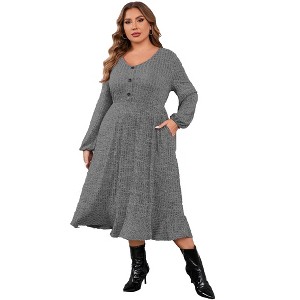 Plus Size Women's Button Pocket Midi Sweater Dress - 1 of 4