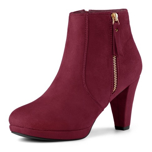 Allegra K Women s Side Zip Low Platform Chunky Heel Ankle Booties Burgundy 9.5