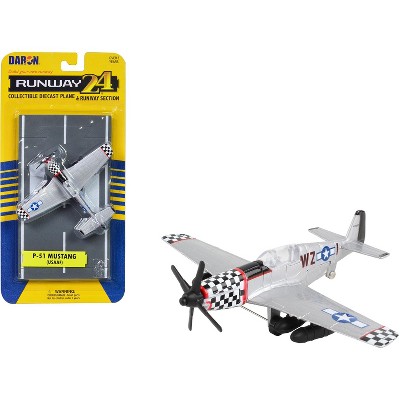 North American P-51 Mustang Fighter Aircraft Silver Met "US Army Air Force" w/Runway Section Diecast Model Airplane by Runway24
