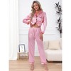 INSPIRE CHIC Women's Satin Pajama Set Silky Long Sleeve Button Down Striped Leopard Sleepwear with Pocket - 2 of 4