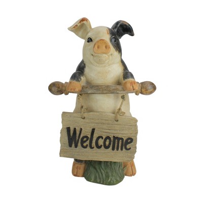 Northlight 17" Standing Pig with Welcome Sign Outdoor Garden Statue