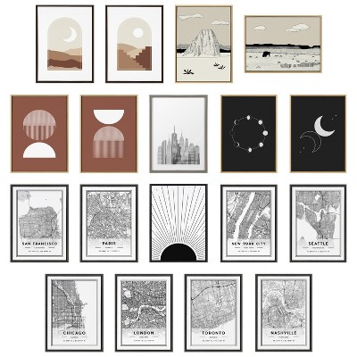 Black and White Abstract Sunset Canvas Art with Polystyrene Frame