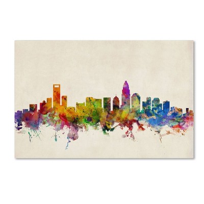 30" x 47" Charlotte Watercolor Skyline by Michael Tompsett - Trademark Fine Art