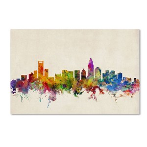 30" x 47" Charlotte Watercolor Skyline by Michael Tompsett: Gallery-Wrapped Canvas Art - Trademark Fine Art - 1 of 4