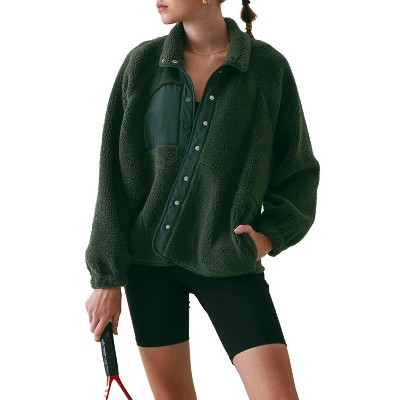 August Sky Women's Solid Snap Bjutton Fleece Jacket_rb3fj1033_hunter ...