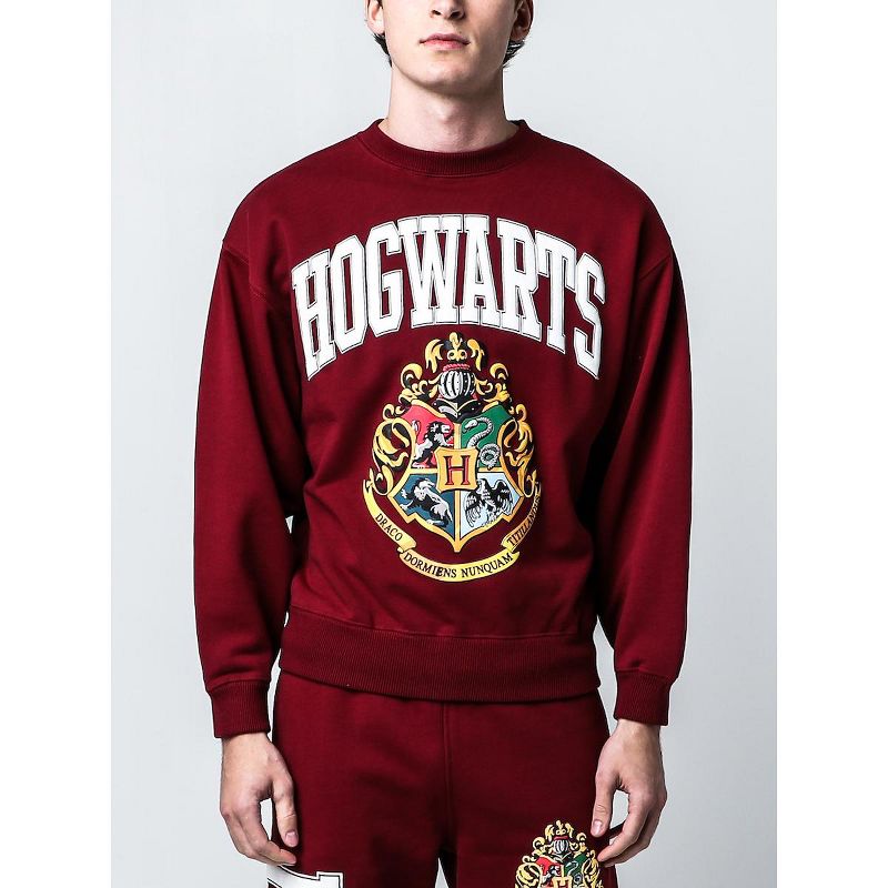 Harry Potter Hogwarts Men's Puff Print Maroon Crew Neck Sweatshirt, 3 of 6